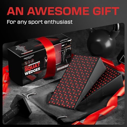 Flexelent Squat Wedge Block Pair, Squat Ramp, Calf Raise Block, Anti-Slip Slant Board, ATG Equipment to Boost Workout, 17° Incline, 3.5x5.9x12.2, Backpack Included - Vibrant Mix (Lime Green & Red)