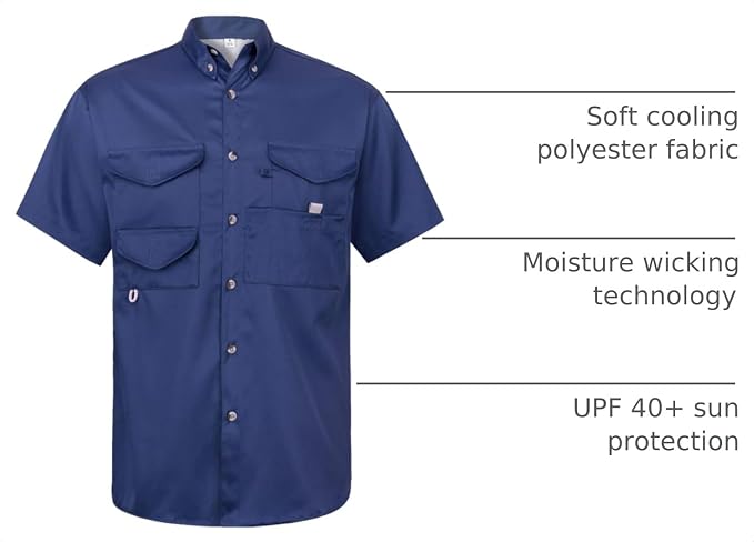 Alimens & Gentle Short Sleeve Fishing Shirt Wicking Fabric Sun Protection Casual Button Down Shirts