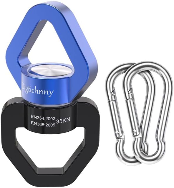 Swing Swivel Hanger, Aluminium Alloy 35KN Swing Spinner, Swivel Hooks for Children's Swing,Aerial Yoga,Web Tree Swing,Hanging Hammock Indoor Outdoor(Black-Blue with 2 Carabiners)