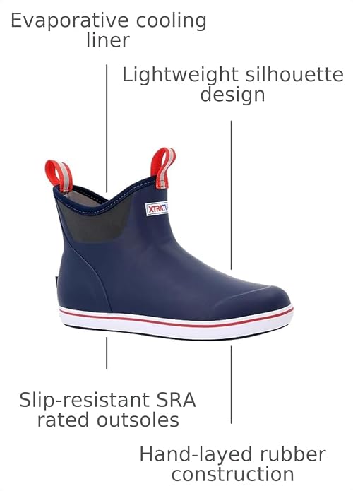 XTRATUF Performance Series 6" Men’s Full Rubber Ankle Deck Boots, Navy & Red (22733), 13