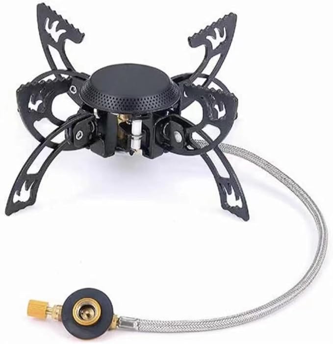 Foldable Camping Stove, Portable Windproof Gas Stove with 3 Gas Canister Converters - Compact Outdoor Cooker for Hiking Backpacking, Includes EVA Carrying Case, Wind Shield & Pot Support (Black)