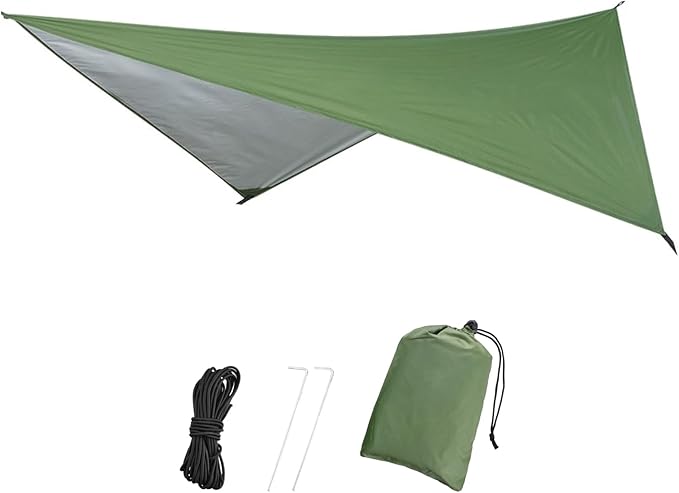 TRIWONDER Camping Tarp Waterproof Rain Fly Hammock Shelter for Hiking, Backpacking, Hammock, Beach, Picnic and Other Outdoor Activities - Accessories Included (Green)