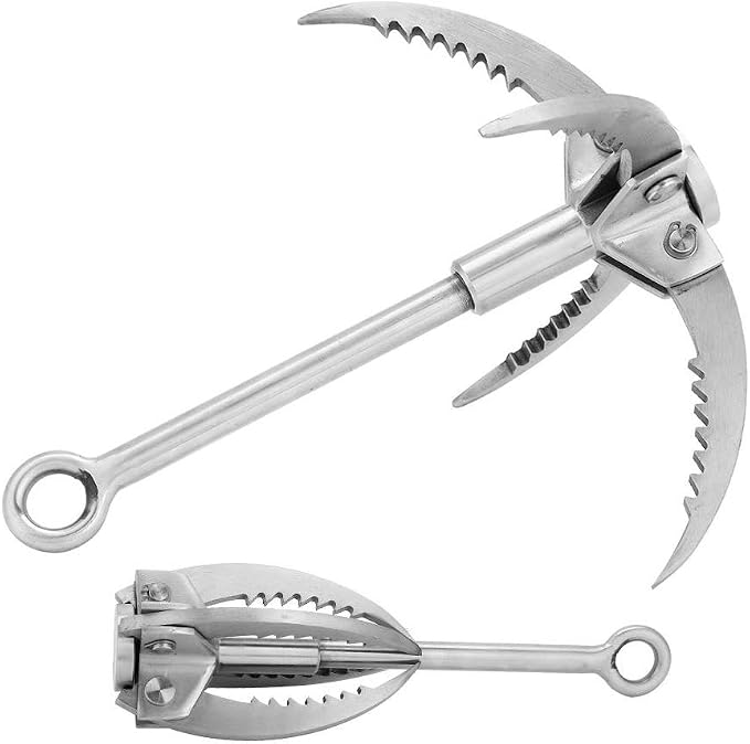 Folding Claw Hook, Stainless Steel Grappling Hook for Outdoor Camping, Hiking, Tree Rock Mountain Climbing, 4 Claws
