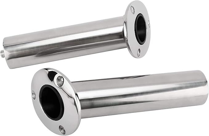 YaeMarine 4-Pack Heavy Duty Stainless Steel 316 Deluxe Rod Holders with Drain, Flush Mount Fishing Rod Pole Holders, 30 Degree /15 Degree/90 Degree