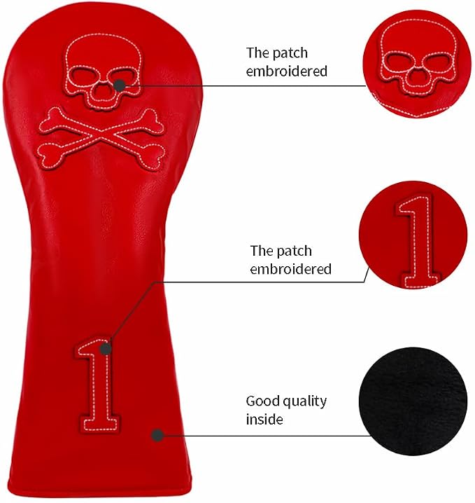 Scott Edward Skull Golf Woods Headcovers Covers for Driver Fairway 1 3 5 H Clubs Set Heads PU Leather Unisex Black Brown