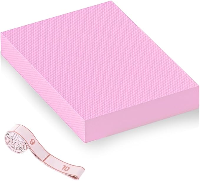 Extra Large Yoga Exercise Balance Pad - Thick Non-Slip Stability Cushion for Pilates and Exercise - High Density Foam Trainer for Core Strength Home Gym - Bonus: 10-Position Resistance Band!