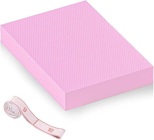 Extra Large Yoga Exercise Balance Pad - Thick Non-Slip Stability Cushion for Pilates and Exercise - High Density Foam Trainer for Core Strength Home Gym - Bonus: 10-Position Resistance Band!