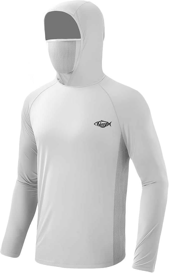 Palmyth Fishing Hoodie for Men Long Sleeve Sun Protection UV UPF 50+ Shirts | Hidden Zipper Pocket, Thumb Loops, Quick-Dry, Side Mesh Panels, Lens Cleaning Cloth, 4-Way Stretch