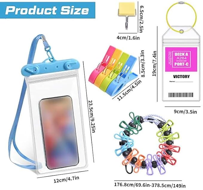 25 Pcs Cruise Essentials Accessories Kit Must Haves Set Include Retractable Cruise Lanyards for Ship Card, Luggage Tags Holder, Towel Bands and Clip, Waterproof Phone Bag, Clothesline, Magnetic Hook