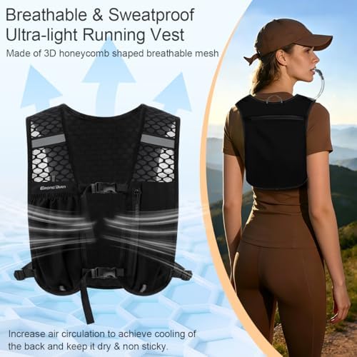 Running Vest + BPA Free 1.5L Water Bladder, Lightweight Hydration Backpack for Women Men, Breathable Pack Adjustable Chest Straps Running Hydration Vest for Trail Race, Cycling, Hiking