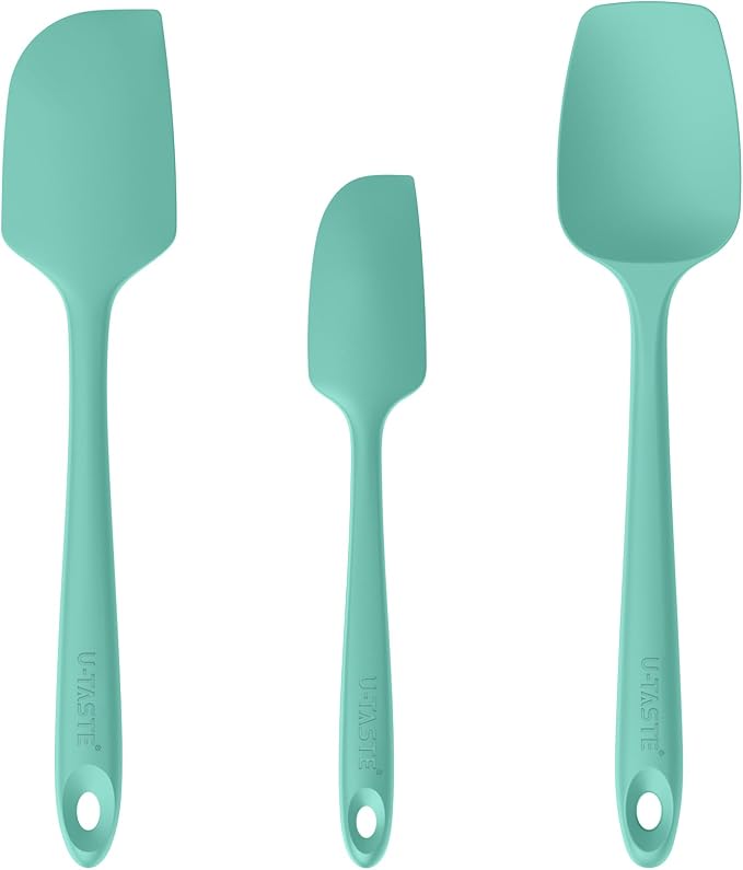 U-Taste Silicone Baking Spatula Set: 480ºF High Heat Resistant, Food Grade Flexible Rubber Kitchen Cooking Mixing Scraper, Food Grade Seamless Utensil for Nonstick Cookware Set of 3 (Aqua Sky)