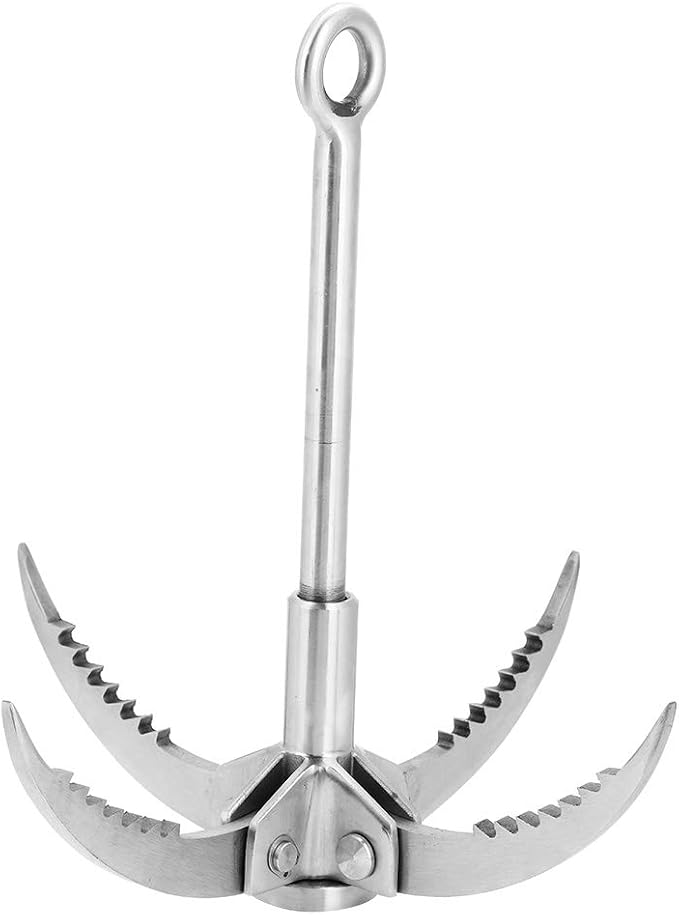 Folding Claw Hook, Stainless Steel Grappling Hook for Outdoor Camping, Hiking, Tree Rock Mountain Climbing, 4 Claws