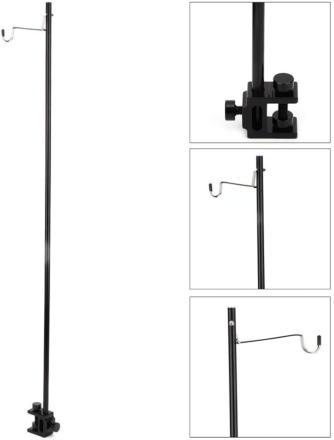 Fdit Portable Camping Light Holder, Black Aluminum Alloy Folding Light Bracket Stand Outdoor Camping Table Lamp Pole with Hook