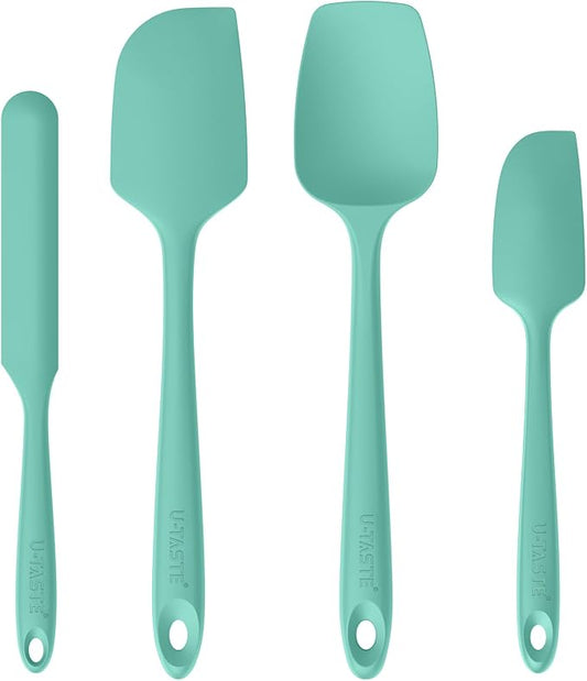 High Heat Resistant Silicone Spatulas: U-Taste 480ºF Hot Proof Food Grade Flexible Silicon Baking Scraper, Food Grade Rubber Kitchen Cooking Mixing Utensils for Nonstick Cookware Set of 4 (Aqua Sky)