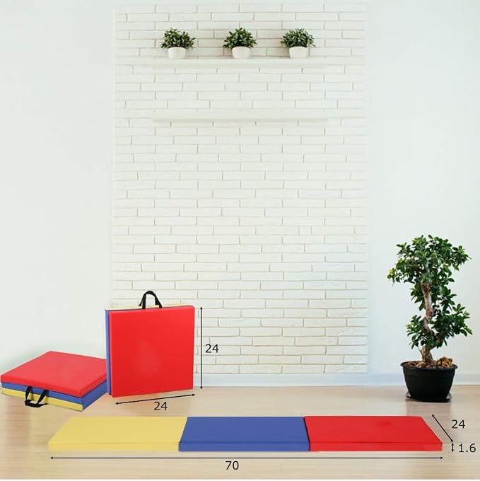 Gymnastics Tumbling Mats Portable Gymnastics Mat Folding Tumbling Mat Thick Yoga Mat Exercise Mat with Carrying Handles for home Workout outdoor Yoga Gymnastic