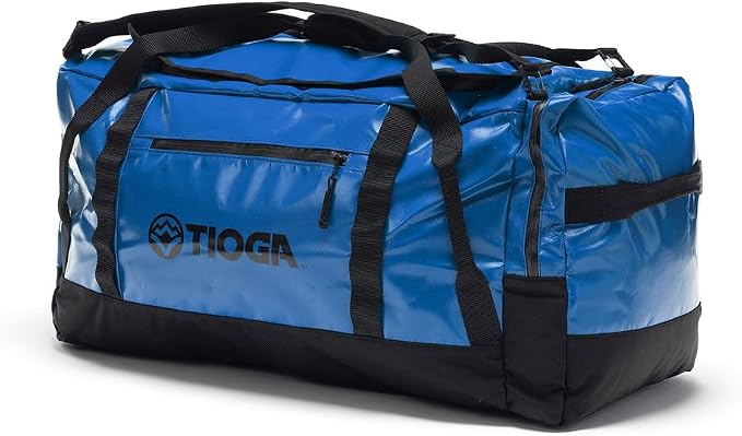 TIOGA Venture Outdoor Duffel Bag with Backpack Straps, Weather Resistant, Rugged Construction, Gear Hauling for Outdoor Adventures, Extra Large / 90L, Blue