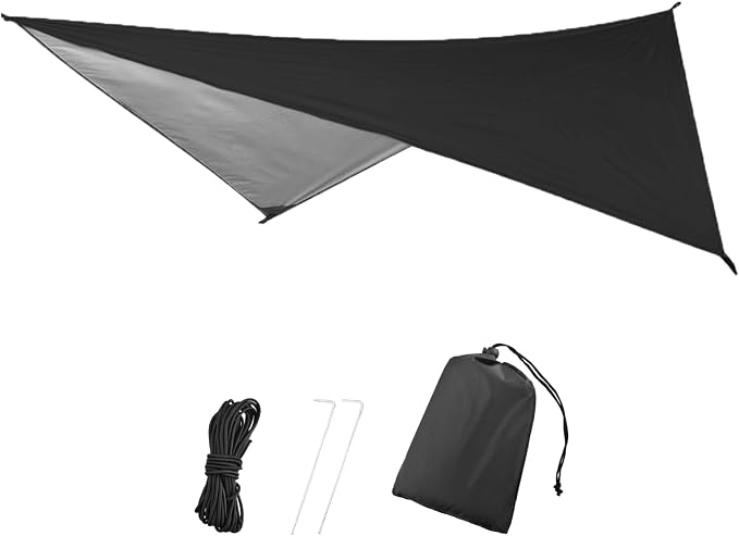 TRIWONDER Camping Tarp Waterproof Rain Fly Hammock Shelter for Hiking, Backpacking, Hammock, Beach, Picnic and Other Outdoor Activities - Accessories Included (Black)