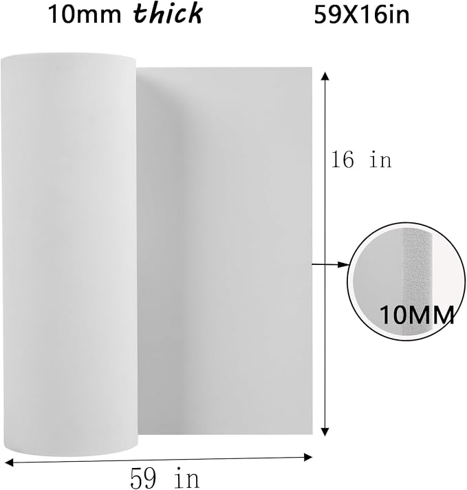 AMZQNART EVA Foam 10mm, Cosplay Foam Roll 16 x 59in (6.5sqft) White, Suitable for Large Foam Cosplay Modeling, DIY Projects, Crafts, Ultra High Density 90 kg/m3.