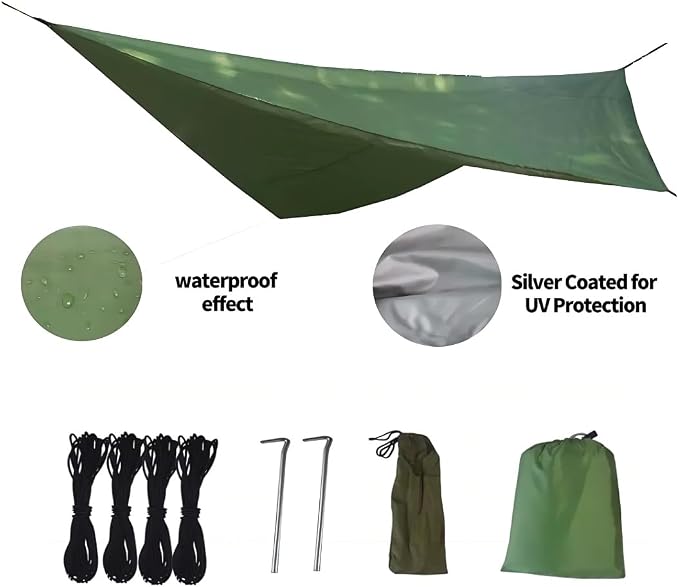 Double Camping Hammock with Mosquito Net and Rain Fly – Lightweight 3-in-1 Tent Setup for Outdoor Hiking, Travel, Patio & Backpacking – Portable Hammock for Adults with Tree Straps & Bug Net