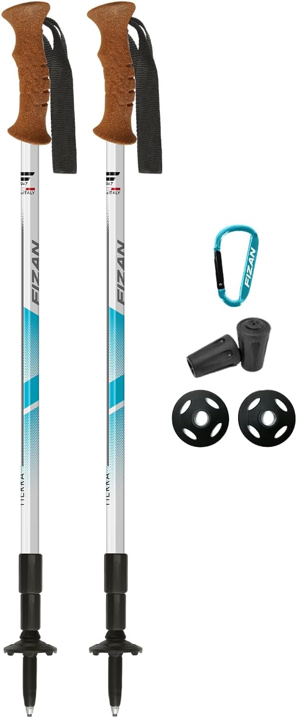 Fizan Tierra Trekking Poles – 8 oz, Ultralight, Backpacking, Thru Hiking Poles, Adjustable, Collapsible, Customized Fit, Cork Grips, Aluminum Walking Sticks