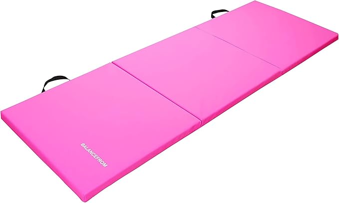 BalanceFrom 6x2 Feet 3-Panel Folding Gymnastics Mat – 1.5-Inch Thick Pad with Vinyl Surface and Carrying Handles for Tumbling, Yoga, Pilates, Home Workouts, and Martial Arts