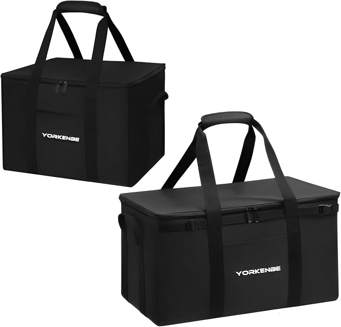 Camping Organizer, 1680D Heavy Duty Waterproof Camping Storage for Camping Cooking Utensils and Camping Cookware, with Hard Bottom, Camping Bag with Zippered Lid for RV, Hiking