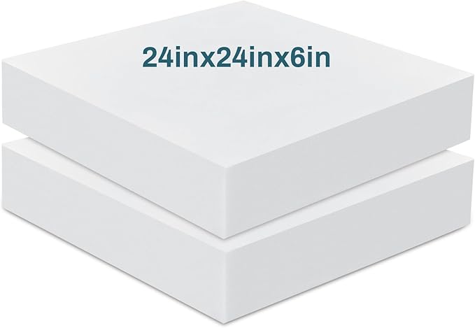 Frienda 2 Pack 6" x 24" x 24"Upholstery High Density Foam Cushion Replacement Square Cut to Size Foam Couch for Chair Couches Padding Shipping Packing DIY Cosplay Projects((White)