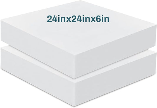 Frienda 2 Pack 6" x 24" x 24"Upholstery High Density Foam Cushion Replacement Square Cut to Size Foam Couch for Chair Couches Padding Shipping Packing DIY Cosplay Projects((White)