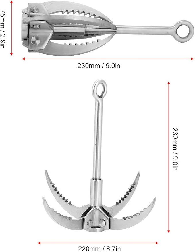 Folding Claw Hook, Stainless Steel Grappling Hook for Outdoor Camping, Hiking, Tree Rock Mountain Climbing, 4 Claws