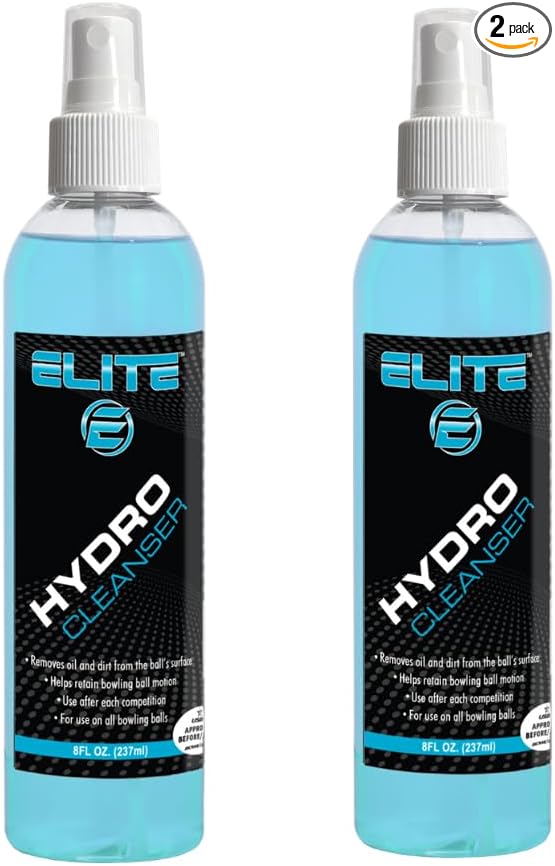 ELITE Hydro Cleanser Bowling Ball Spray Cleaner Kit- 8oz Bottles- 2 Pack - USBC Approved to Remove Oil, Belt Marks, Dirt - Restores tackiness and prolongs The lifespan of Ball