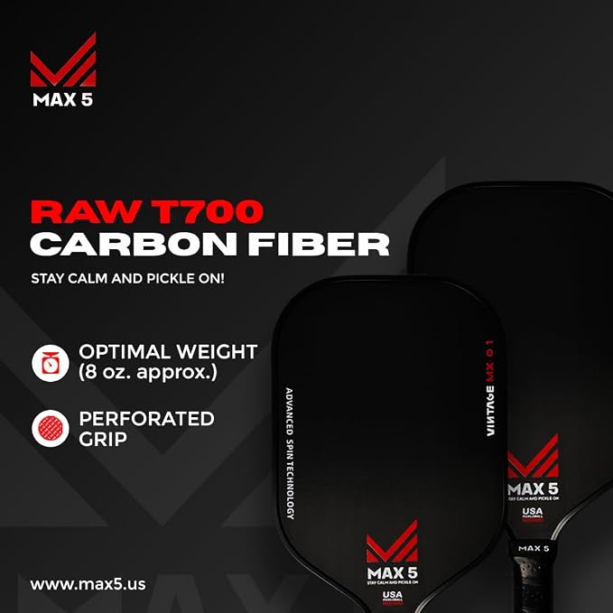 Vintage MX 0.1 T700 Carbon Fiber Cloth Pickleball Paddles - Thermoformed, Professional-Grade Super Spin | Premium Performance for Intermediate to Professionals USAPA Approved