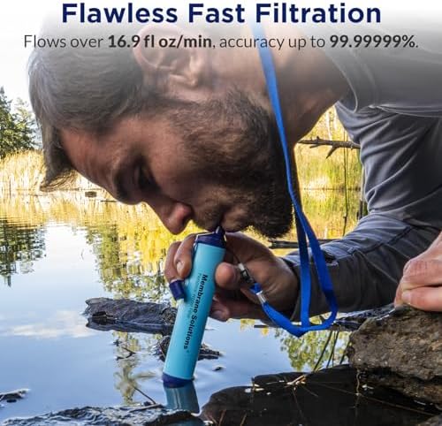 Membrane Solutions 36oz C3 ACF&UF Filtered Water Bottle with 4 Packs Outdoor Water Filter Straw