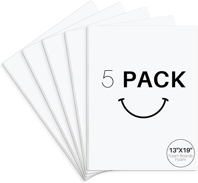 Golden State Art, Acid Free 5 Pack 13x19 White Foam Boards Foam Core Poster Board, 1/8'' Thick Polystyrene Foam Sheet for Projects, Mounting, Crafts, Art and Presentations