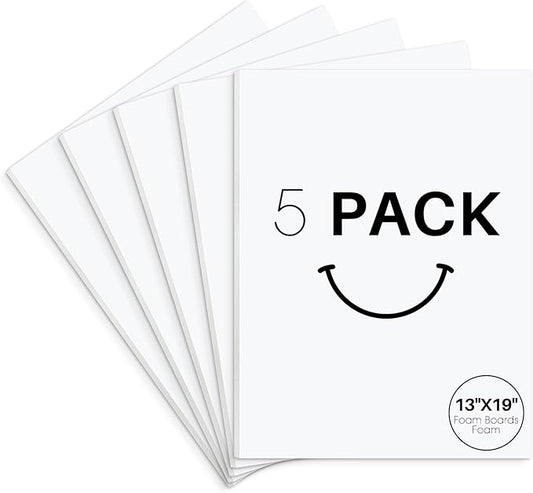 Golden State Art, Acid Free 5 Pack 13x19 White Foam Boards Foam Core Poster Board, 1/8'' Thick Polystyrene Foam Sheet for Projects, Mounting, Crafts, Art and Presentations