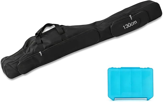 Fishing Rod Case with Fishing Tackle Box Portable Folding Rod Case Pole Reel Storage Bag Gears Organizer (130CM)