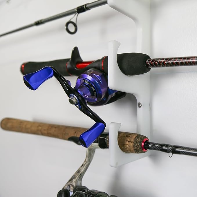 TRAPSKI Made in the USA Fishing Rod/Pole Holder Rack Organizer | Wall or Ceiling Mounted Fishing Rod Rack | Marine Grade HDPE Plastic | Pole Holder for 6 or 12 + Stackable