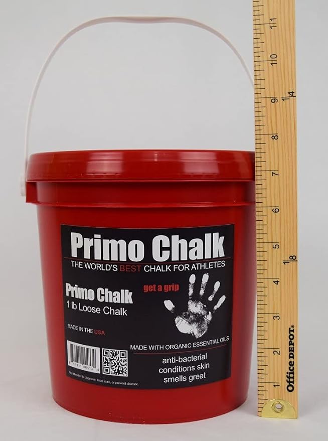 Primo Chalk Resealable Bucket: Loose Chalk for Weightlifting, Rock Climbing, & Gymnastics, Made in The USA, Chalk Ball Refill for Superior Grip
