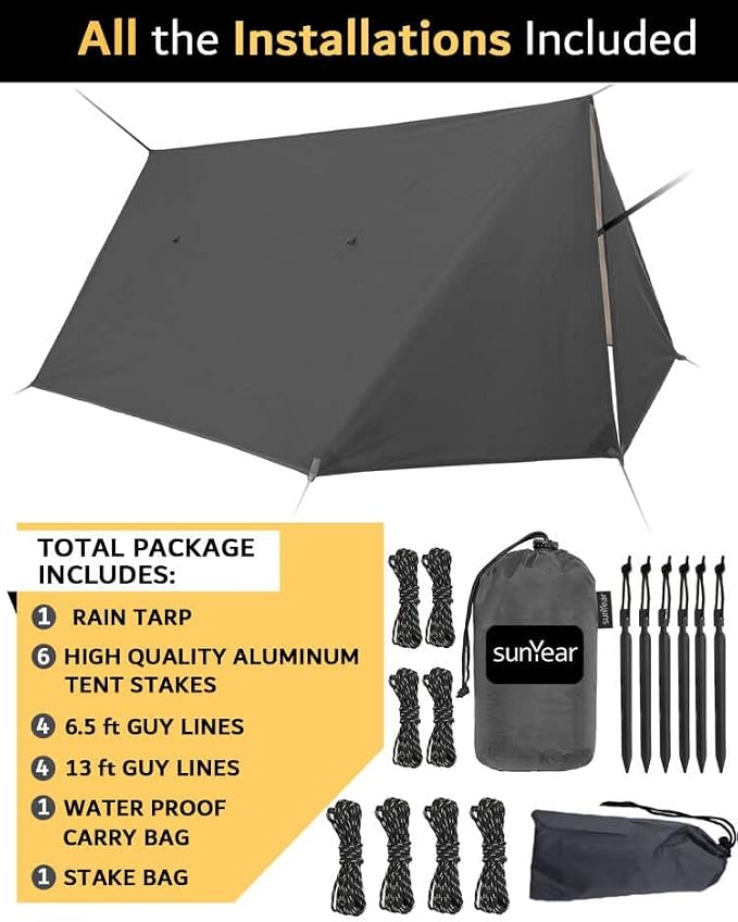 Sunyear Camping Hammock with Net and Hammock Tent Rain Fly Bundle - Perfect for Hiking, Backpacking, Outdoor Sleeping and Camping Survival