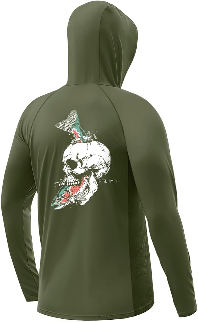 Palmyth Fishing Hoodie for Men Long Sleeve Sun Protection UV UPF 50+ Shirts | Hidden Zipper Pocket, Thumb Loops, Quick-Dry, Side Mesh Panels, Lens Cleaning Cloth, 4-Way Stretch