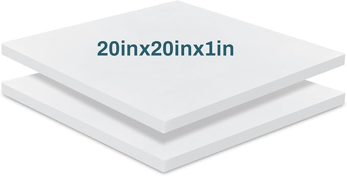 Frienda 2 Pack 1" x 20" x 20" Upholstery High Density Foam Cushion Replacement Square Cut to Size Foam Couch for Chair Couches Padding Shipping Packing DIY Cosplay Projects(White)