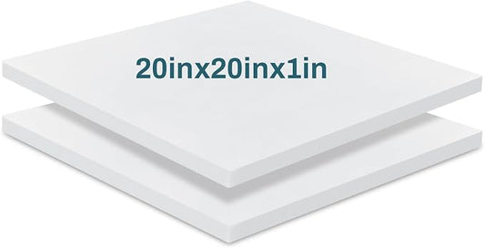 Frienda 2 Pack 1" x 20" x 20" Upholstery High Density Foam Cushion Replacement Square Cut to Size Foam Couch for Chair Couches Padding Shipping Packing DIY Cosplay Projects(White)