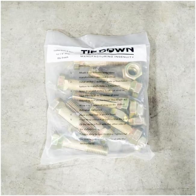 Tie Down Engineering - Nuts & Bolts - Ground Anchor Brackets and Straps - Slotted Bolt and Nut (Pack of 8)