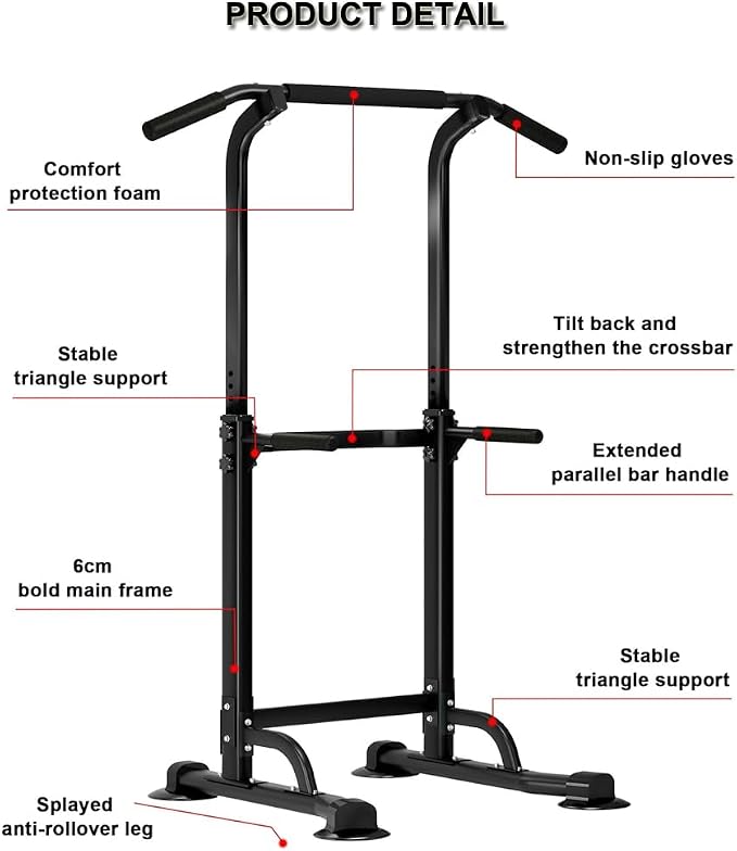 Power Tower for Home Gym, Pull Up Dip Station - Adjustable Freestanding Pull Up Bar with 300 Lbs Capacity, Heavy Duty Construction, Easy Assembly, No Wall Needed