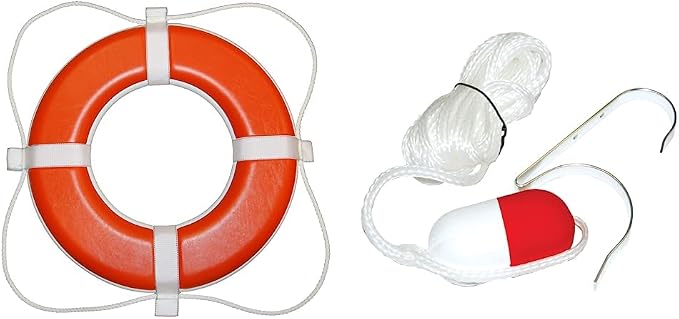 TAYLOR MADE PRODUCTS 364 Life Ring Buoy, Orange, 24" and Taylor Made 374 Ring Buoy Holder with 60-Feet White Heaving Line