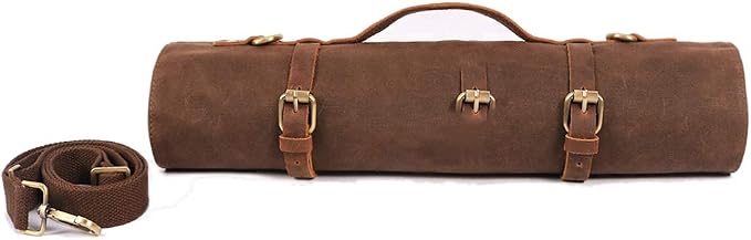 Large Chef’s Knife Roll Bag,Heavy Duty Waxed Canvas Knife Carrier,11 Pockets Kitchen Cooking Tools Storage Case, Easily Carried By Shoulder Strap ForProfessional Chefs,Culinary School Students