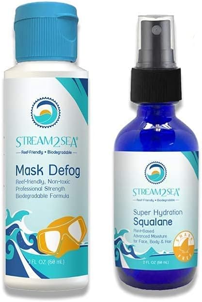 STREAM 2 SEA Mask Defog and Squalane Oil for for Moisturized Skin and Hair with Vitamin E - Natural Protection, Hydration, Clear Diving Vision for Goggles and Lenses Defog - Reef Safe, Paraben Free