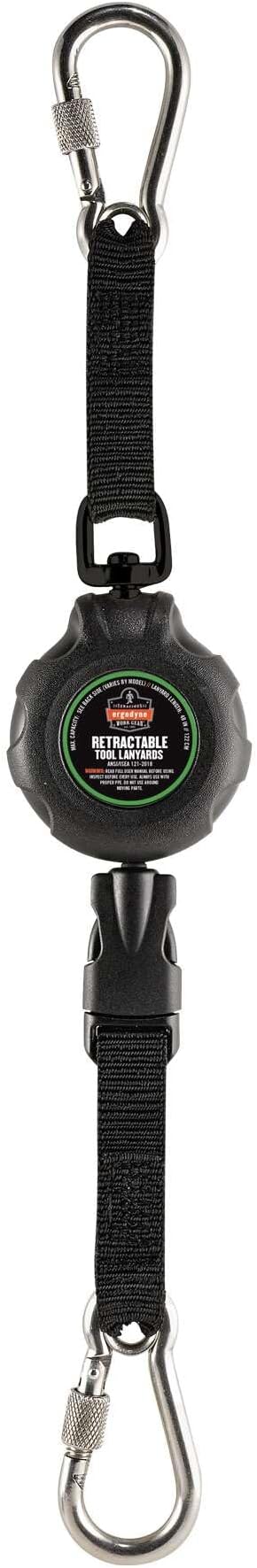 Ergodyne - 19300 Squids 3000 Retractable Lanyard with Carabiner Mount and Attachment End, Tool Weight Capacity 1 lbs,Black