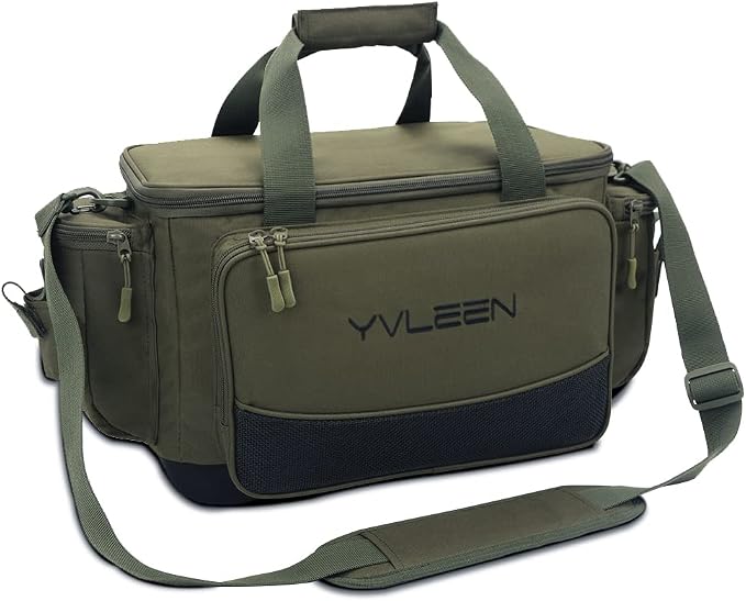 YVLEEN Fishing Tackle Box Bag - Outdoor Large Fishing Tackle Storage Bag - 100% Water-Resistant Polyester Material - Fishing Tackle Bags - Suitable for 3600 3700 Tackle Box (Army Green)