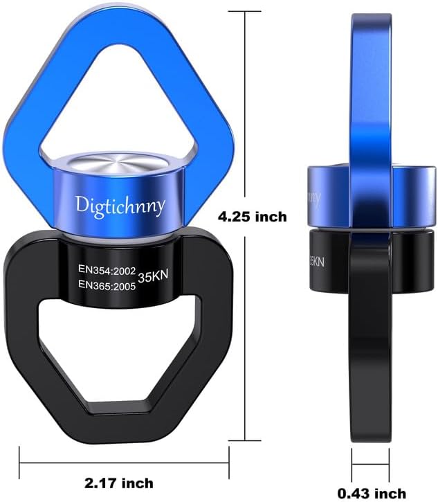 Swing Swivel Hanger, Aluminium Alloy 35KN Swing Spinner, Swivel Hooks for Children's Swing,Aerial Yoga,Web Tree Swing,Hanging Hammock Indoor Outdoor(Black-Blue with 2 Carabiners)