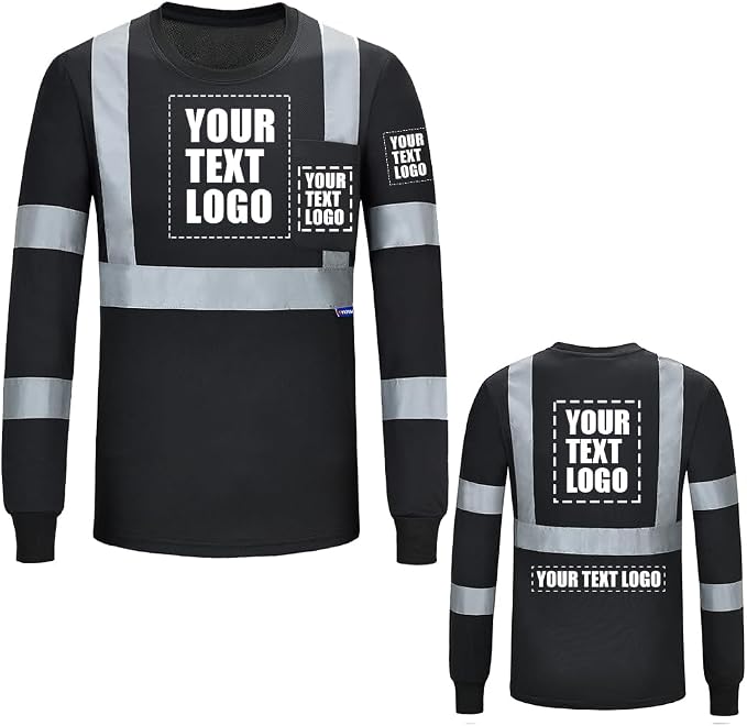 AYKRM Safety T Shirt Reflective High Visibility hi vis Long Sleeve T Shirt (XS-6XL)